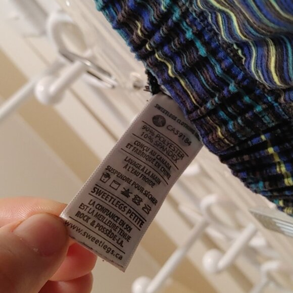 Sweet Legs Petite blue green yellow pattern leggings stretchy pants - Picture 5 of 6